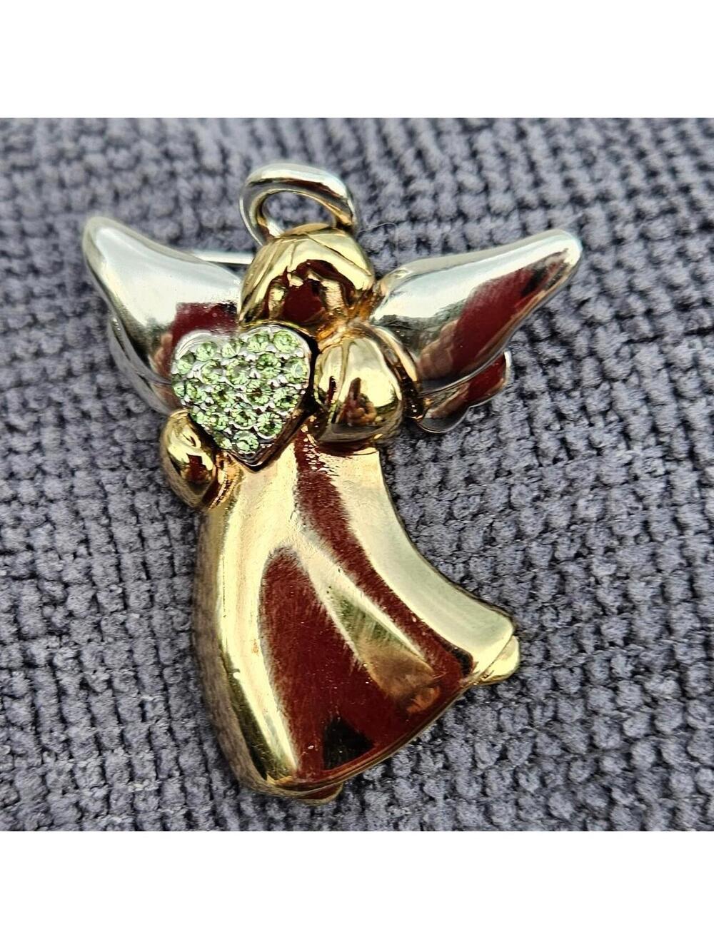 Vintage Liz Claiborne dual-tone angel brooch, peridot birthstone